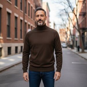 RARE Braemar Cashmere VTG 1950 Old Money MEN Elegant Brown Turtleneck Sweater
